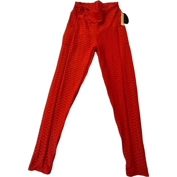 Fit in Booty Lifting Leggings with Pockets Women’s Size L Casual Activewear Red - Picture 5 of 12